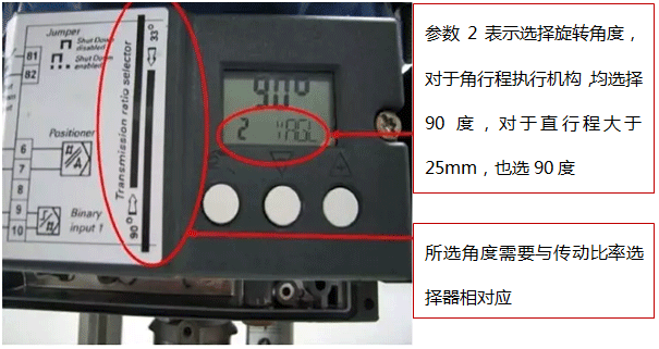 SIPART PS2選擇執行機構旋轉角度的參數界面