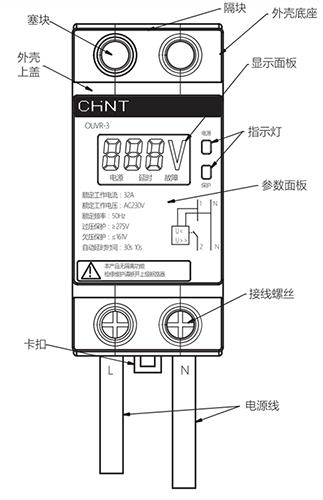 OUVR-3自恢復(fù)式過欠壓保護器外觀結(jié)構(gòu)
